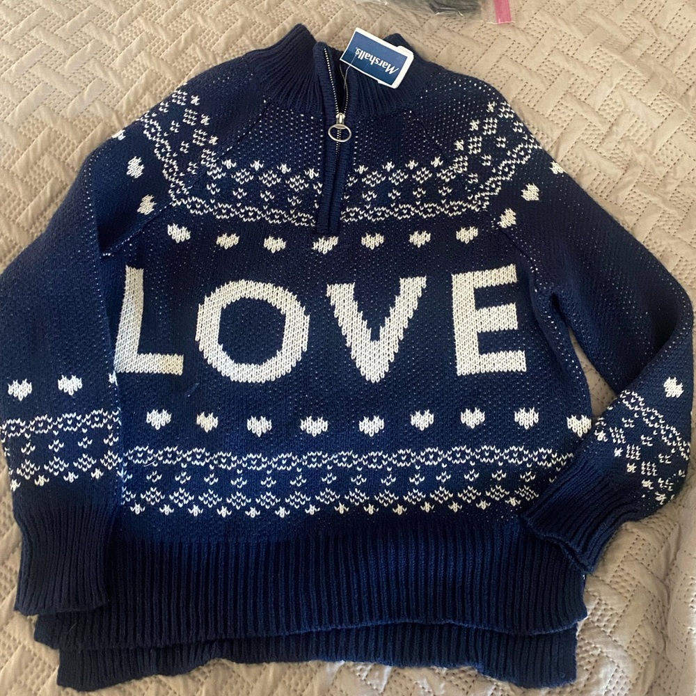 Aerie Oversized LOVE Sweater Quarter Zip Mock Navy Blue Women’s Size XSmall NWT